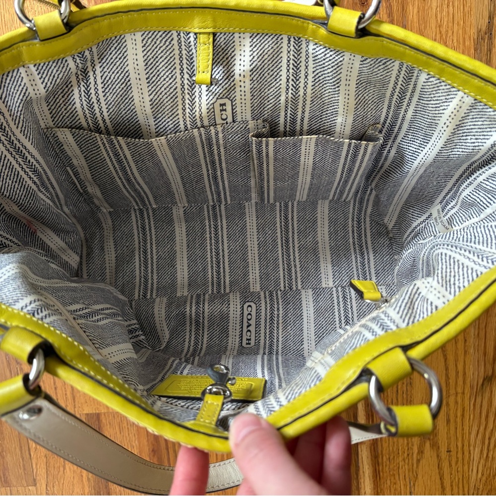 Vintage Coach Straw Shoulder Bag - Lime Green Leather Trim - Picture 8 of 10